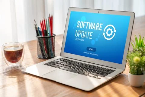 Software update on computer for modish version of device software 스톡 사진