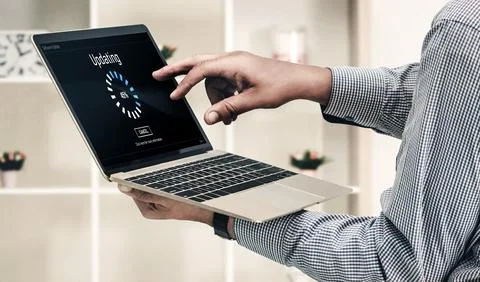 Software update on computer for modish version of device software 스톡 사진