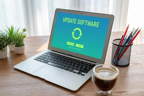 Software update on computer for modish version of device software Foto stock