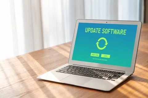 Software update on computer for modish version of device software 스톡 사진