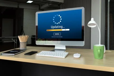 Software update on computer for modish version of device software 스톡 사진