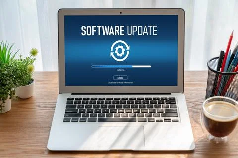 Software update on computer for modish version of device software Foto stock