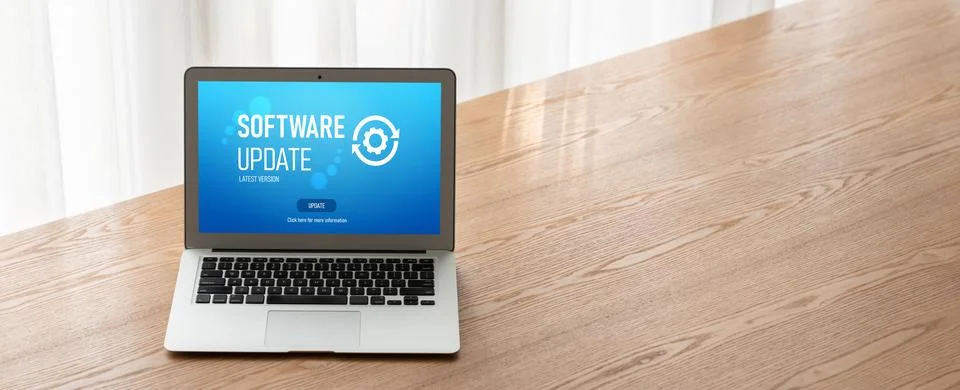 Software update on computer for modish version of device software Foto stock