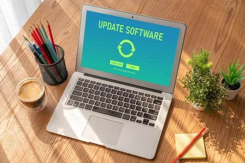 Software update on computer for modish version of device software Foto stock