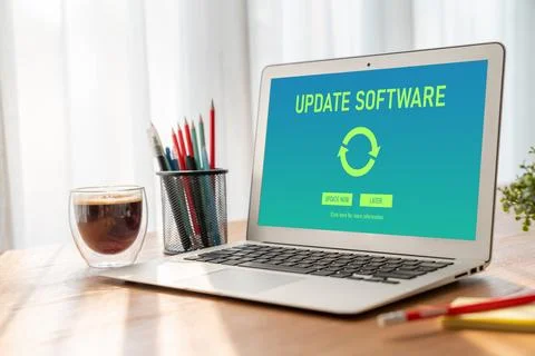 Software update on computer for modish version of device software 스톡 사진