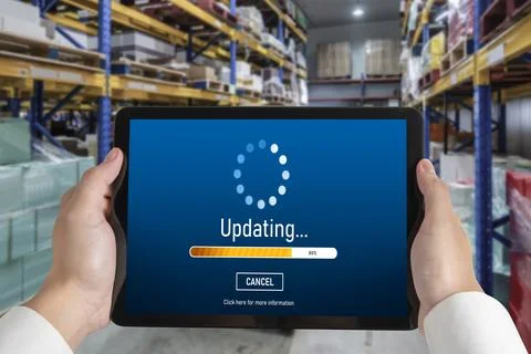 Software update on computer for modish version of device software Stock Photos