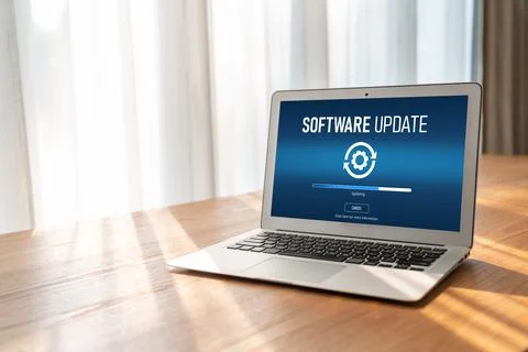 Software update on computer for modish version of device software Foto stock