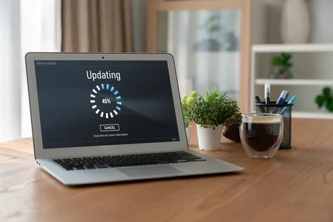 Software update on computer for modish version of device software 스톡 사진