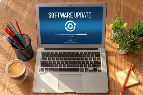 Software update on computer for modish version of device software Foto stock