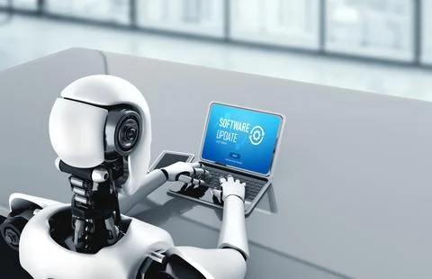 Software update on computer for modish version of device software Stock Photos