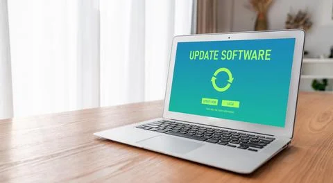 Software update on computer for modish version of device software Stock Photos