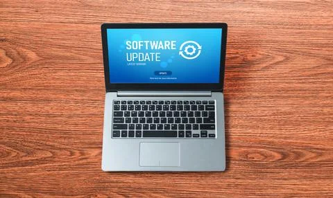 Software update on computer for modish version of device software Foto stock