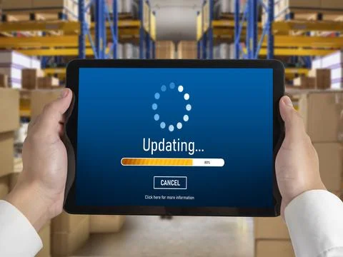 Software update on computer for modish version of device software Stockfoto's