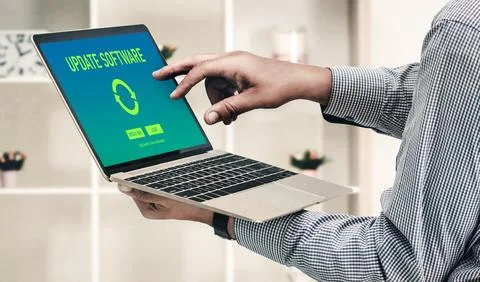 Software update on computer for modish version of device software Stock Photos