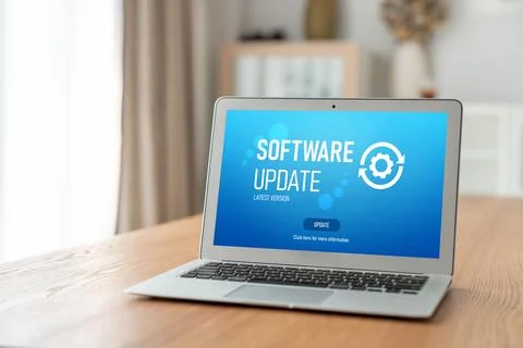 Software update on computer for modish version of device software 스톡 사진