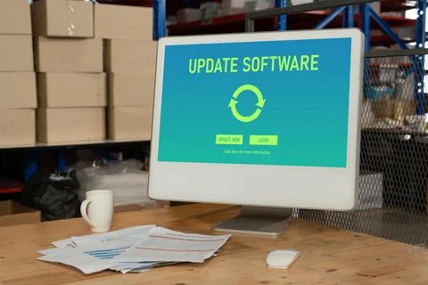 Software update on computer for modish version of device software Stock Photos