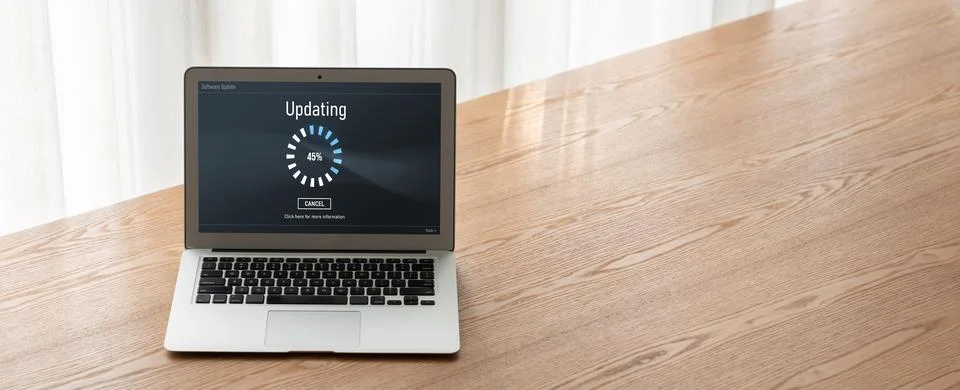 Software update on computer for modish version of device software Stock Photos