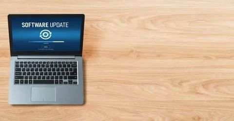 Software update on computer for modish version of device software Stock Photos