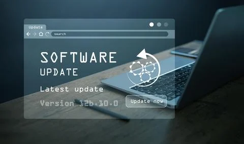 Software update concept. Laptop with virtual software update screen. Busine.. Stock Photos