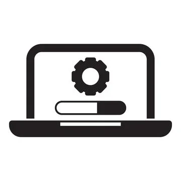 Software update installing on laptop with progress bar and gear icon Stock Illustration