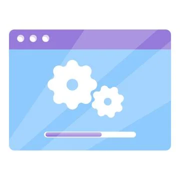 Software update installing with progress bar and gears on computer screen Illustrazione stock