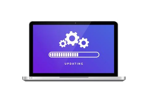 Software update laptop computer upgrade. Load software update system concept Illustrazione stock