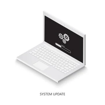 Software update on laptop icon. Laptop with loading sign on the screen. Iso.. Stock Illustration