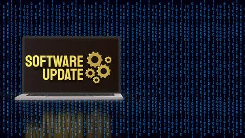 Software Update Laptop For Secure Digital System Upgrade 3d render. Ilustración de archivo