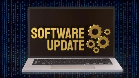 Software Update Laptop For Secure Digital System Upgrade 3d render. Illustrazione stock