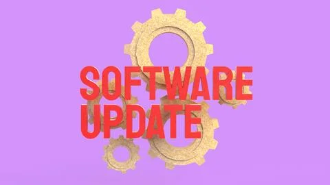 Software Update Process Concept With Gears And Technology System 3d render. Stock Illustration