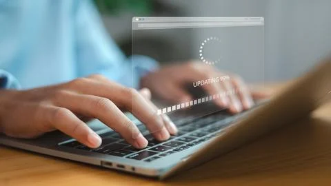 Software update progress on laptop screen, system maintenance and technolog.. 写真素材