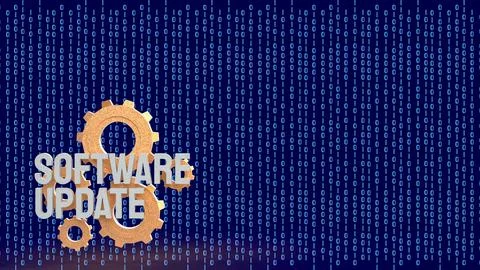 Software Update Technology Concept With Gears And Binary Data 3d render. 스톡 일러스트