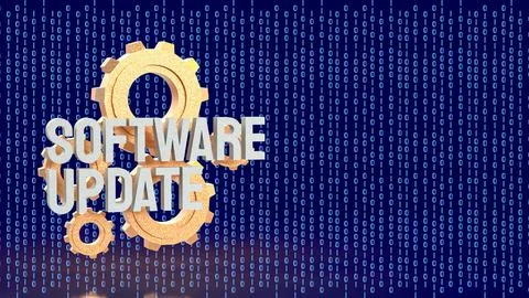 Software Update Technology Concept With Gears And Binary Data 3d render. Stock Illustration