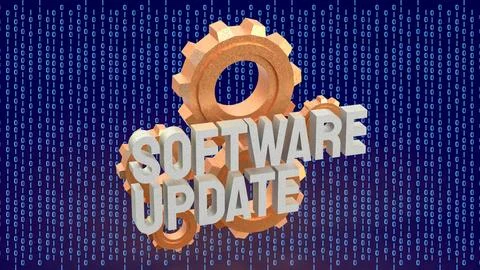 Software Update Technology Concept With Gears And Binary Data 3d render. Stock Illustration