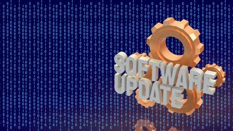 Software Update Technology Concept With Gears And Binary Data 3d render. Stock Illustration