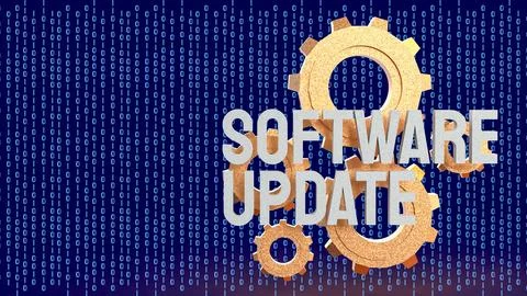 Software Update Technology Concept With Gears And Binary Data 3d render. Stock Illustration