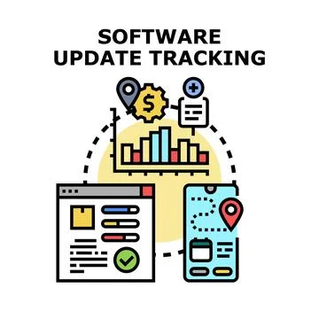 Software update tracking connecting web and mobile devices Illustrazione stock