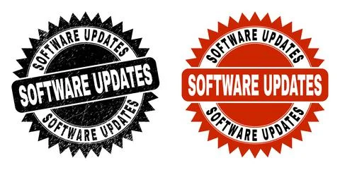 SOFTWARE UPDATES Black Rosette Stamp Seal with Corroded Surface Illustrazione stock