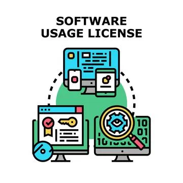 Software usage license concept for digital applications Illustrazione stock