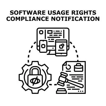 Software usage rights compliance and legal protection concept Illustrazione stock