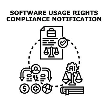Software usage rights compliance notification concept Stock Illustration