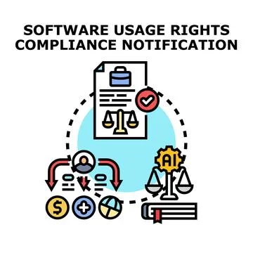 Software usage rights compliance notification concept Stock Illustration