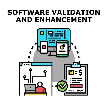Software validation and enhancement process concept Stock Illustration