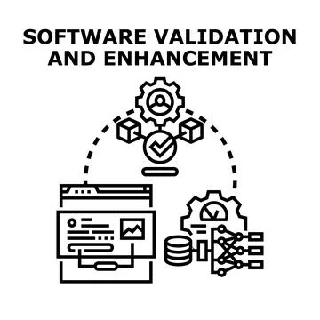 Software validation and enhancement process concept diagram Stock Illustration