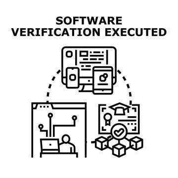 Software verification executing professional online quality assurance process Stock Illustration