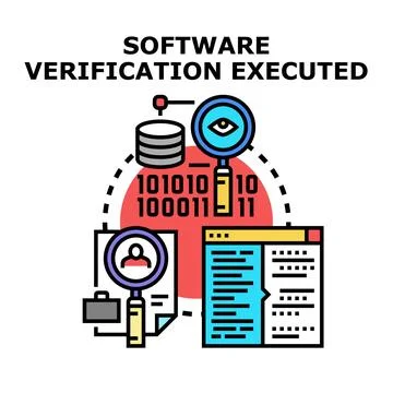 Software verification executing, quality assurance process Illustrazione stock