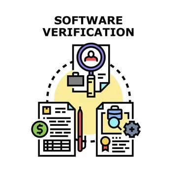 Software verification process for quality assurance and financial assessment Illustrazione stock
