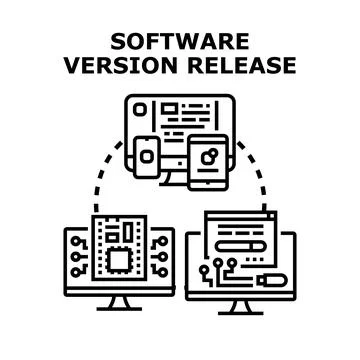Software version release developing update across devices イラスト素材
