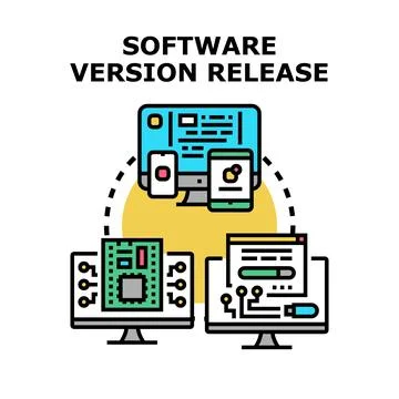 Software version release developing update across devices イラスト素材