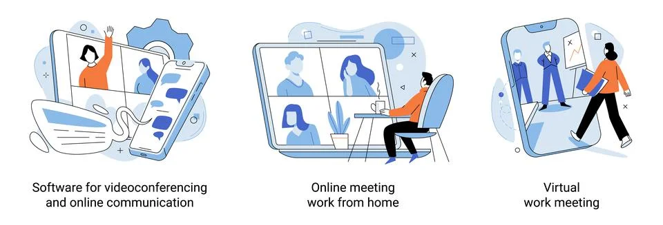 Software for videoconferencing and online communication, work from home, virtual Stock Illustration